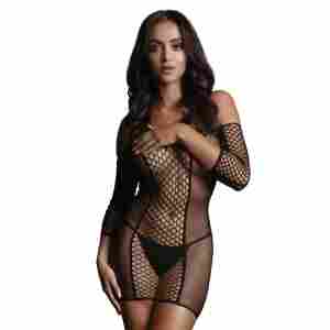 Duo Net Mini Dress with sleeves black