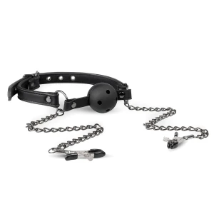 Easytoys Fetish - Open Ball Gag With Nipple Clamps