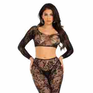 Leg Avenue - Crop Top & Footless Tights - Black