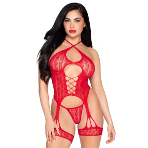 Leg Avenue – Heart Net Cami Garter & String – Red