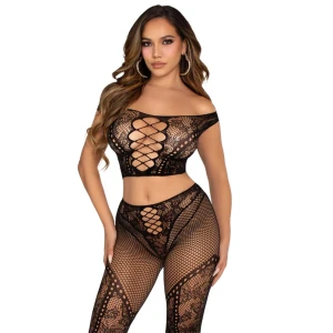 Leg Avenue – Off-Shoulder Crop Top & Legging Set – Black
