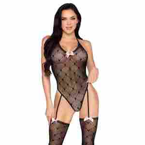 Leg Avenue – Teddy with Attached Stockings – Black