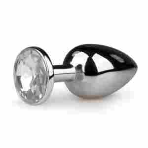 Metal Butt Plug Silver/Clear - S