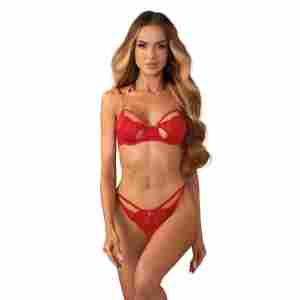 Obsessive – Matildea 2-Piece Crotchless Set – Red