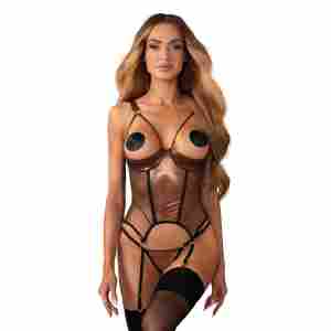 Obsessive – Soranna Corset & Crotchless Thong – Brown