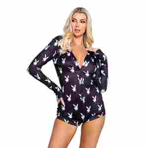 Playboy Lingerie - Slumber Bunny Onesie - Black
