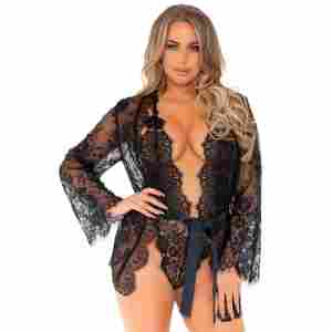 Set Lace Body & Kimono Cosmeta - Black