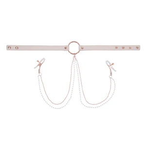 Sportsheets – S&M Peaches ‘n CreaMe Collar with Nipple Clamps – Cream