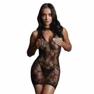 Stretch lace mini dress black