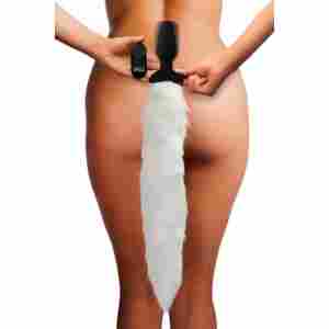 Vibrating Anal Plug With Fox Tail - White