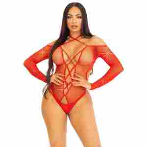 Crotchless Teddy with Lace Up Front Detail