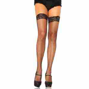 Elastane Fishnet Stay Up with Lace Top