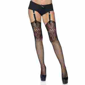 Fishnet Backseam Stockings with Lace Top