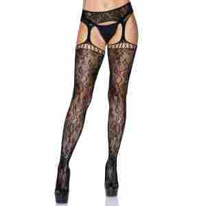 Lace Stockings with Attached Garter Belt