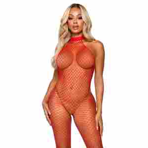 Net Racer Neck Backless Bodystocking