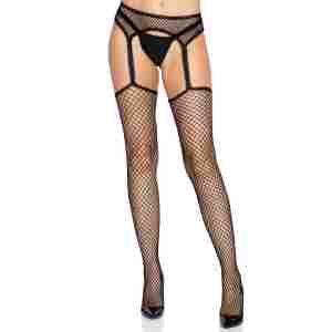 Net Stockings with Trimmed Garter Belt