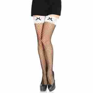 Net Thigh Highs with lace Top and Bow