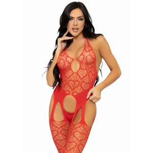 Seamless Heart Net Suspender Bodystocking