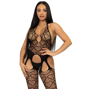 Seamless Heart Net Suspender Bodystocking