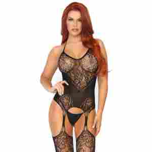 Seamless Lace Net Suspender Bodystocking