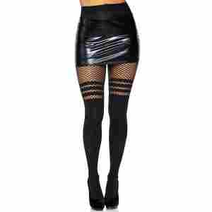 Seamless Opaque Pantyhose with Fishnet Stripe
