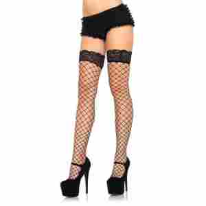 Fence Net Thigh Highs with Lace Top