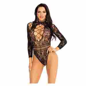 High Neck Lace and Net Bodysuit