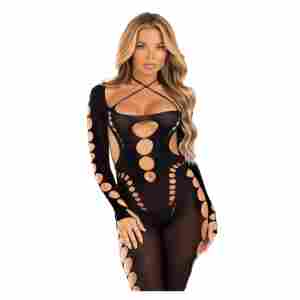 Opaque Cut-Out Footless Bodystocking