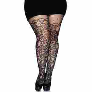 Plus Floral Vine Net Pantyhose