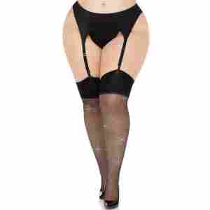 Plus Sheer Elastane Stockings with Rhinestone