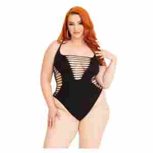 Plus Shredded Racer Back Thong Bodysuit