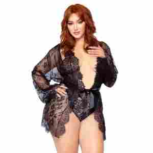 Plus Teddy with Cheeky Thong and Lace Robe