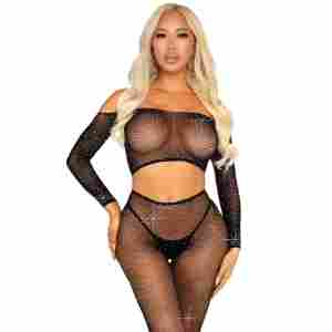 Rhinestone Fishnet Crop Top and Legging
