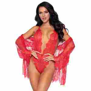 Teddy with Cheeky Thong and Lace Robe